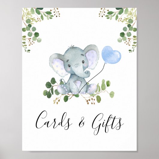 Blue Balloon Elephant Baby shower Party Sign Poster (Voorkant)