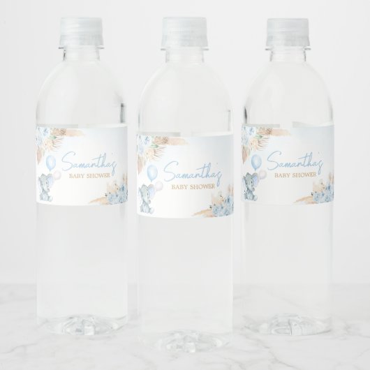 Blue Balloon Elephant Baby shower Waterfles Etiket (Flessen)