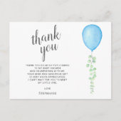 Blue Balloon Eucalyptus Baby shower Bedankt Briefkaart (Voorkant)