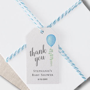 Blue Balloon Eucalyptus Baby shower Bedankt Cadeaulabel