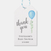 Blue Balloon Eucalyptus Baby shower Bedankt Cadeaulabel (Voorkant)