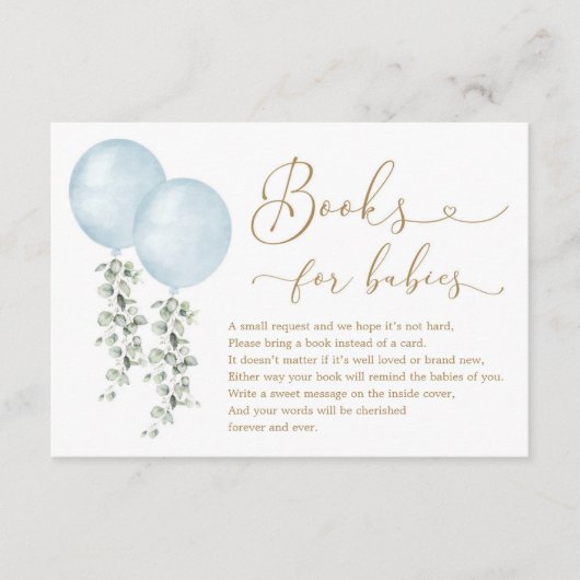 Blue Balloon Eucalyptus Boeken voor Twin Baby Boys Informatiekaartje (Voorkant)