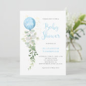 Blue Balloon Eucalyptus Elegant Boy Baby shower Kaart (Staand voorkant)