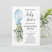 Blue Balloon Eucalyptus groen baby shower Kaart (Staand voorkant)