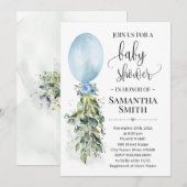 Blue Balloon Eucalyptus groen baby shower Kaart (Voorkant / Achterkant)