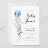 Blue Balloon Eucalyptus Het is een Boy Baby shower Kaart (Voorkant)