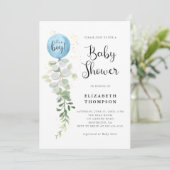 Blue Balloon Eucalyptus Het is een Boy Baby shower Kaart (Staand voorkant)