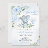 Blue Balloon Floral Elephant Baby shower Kaart (Voorkant)