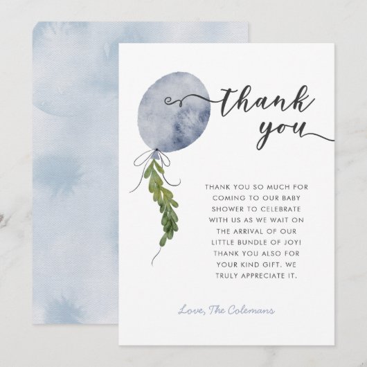 Blue Balloon Garland Baby shower Bedankkaart (Voorkant / Achterkant)