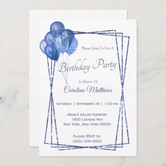 Blue Balloon Glitter Verjaardag Kaart