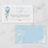 Blue Balloon Greenery Baby Shower Diaper Raffle Informatiekaartje (Voorkant / Achterkant)