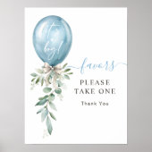 Blue Balloon Greenery Baby shower Take One Favors Poster (Voorkant)