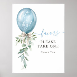 Blue Balloon Greenery Baby shower Take One Favors Poster