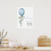 Blue Balloon Greenery Bow Baby Shower Welcome Poster (Keuken)