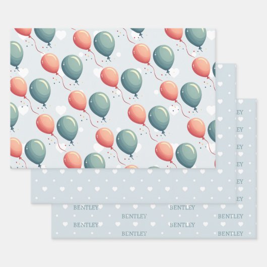 Blue Balloon Hedgehogs Celebration Inpakpapier Vel (Set)