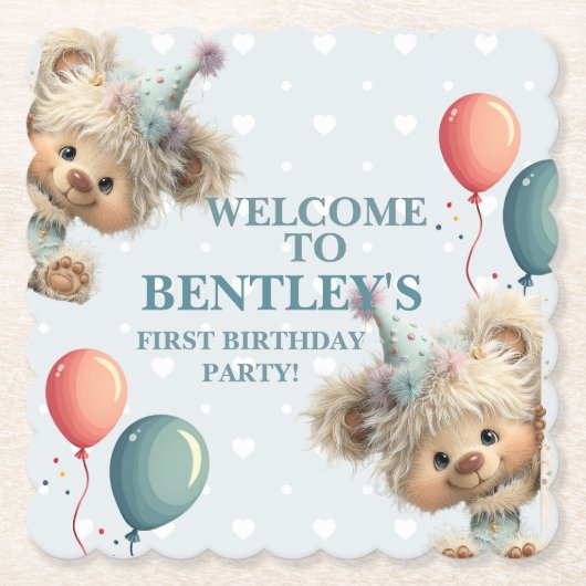 Blue Balloon Hedgehogs Celebration Kartonnen Onderzetters (Voorkant)