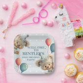 Blue Balloon Hedgehogs Celebration Papieren Bordje (Feest)