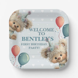 Blue Balloon Hedgehogs Celebration Papieren Bordje