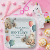 Blue Balloon Hedgehogs Celebration Papieren Bordje (Feest)