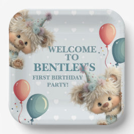 Blue Balloon Hedgehogs Celebration Papieren Bordje