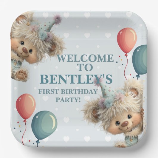 Blue Balloon Hedgehogs Celebration Papieren Bordje (Voorkant)