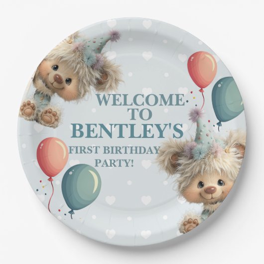 Blue Balloon Hedgehogs Celebration Papieren Bordje (Voorkant)