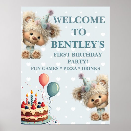 Blue Balloon Hedgehogs Celebration Poster (Voorkant)