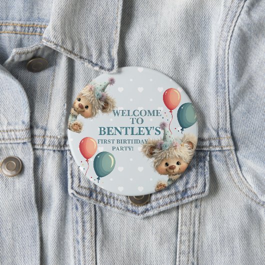 Blue Balloon Hedgehogs Celebration Ronde Button 4,0 Cm (In situ)