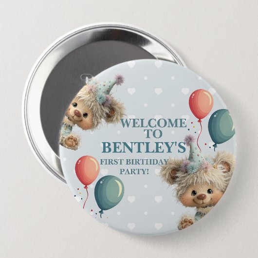 Blue Balloon Hedgehogs Celebration Ronde Button 4,0 Cm (Voorkant /achterkant)