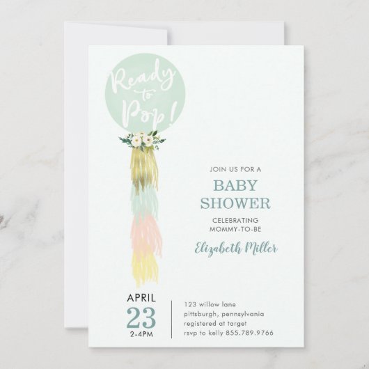 Blue Balloon met Tassel Baby shower uitnodiging (Voorkant)