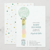 Blue Balloon met Tassel Baby shower uitnodiging (Voorkant / Achterkant)