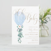 Blue Balloon Oh Baby Baby shower Kaart (Staand voorkant)