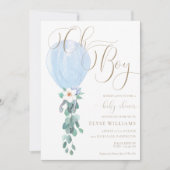 Blue Balloon Oh Boy Baby shower Kaart (Voorkant)