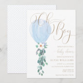 Blue Balloon Oh Boy Baby shower Kaart (Voorkant / Achterkant)