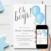 Blue Balloon Oh Boys Twins Baby shower Kaart