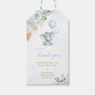 Blue Balloon Olifant Baby shower Favor Tags Cadeaulabel