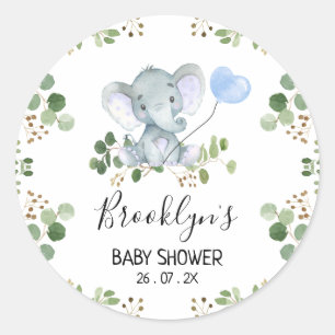 Blue Balloon Olifant Baby shower Sticker