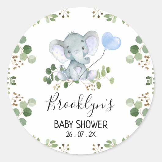 Blue Balloon Olifant Baby shower Sticker (Voorkant)