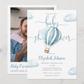 Blue Balloon QR Code Photo Boy Baby shower Kaart (Voorkant / Achterkant)