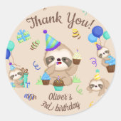 Blue Balloon Sloth Birthday Party Celebration Ronde Sticker (Voorkant)