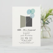 Blue Balloon Surprise verjaardagsfeestje Kaart (Staand voorkant)