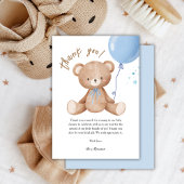 Blue Balloon Teddy Bear Baby shower Dank u Kaart