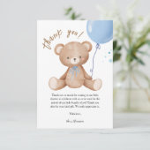 Blue Balloon Teddy Bear Baby shower Dank u Kaart (Staand voorkant)