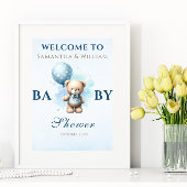 Blue Balloon Teddy Bear Boy Baby shower Poster