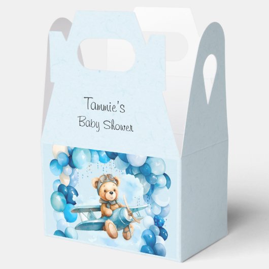 Blue Balloon Teddy Bear Vliegtuig Jongen Baby show Bedankdoosjes (Geopend)
