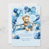 Blue Balloon Teddy Bear Vliegtuig Jongen Baby show Kaart (Achterkant)
