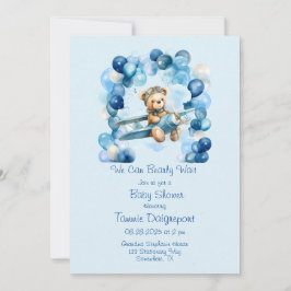 Blue Balloon Teddy Bear Vliegtuig Jongen Baby show Kaart