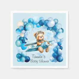 Blue Balloon Teddy Bear Vliegtuig Jongen Baby show Servet