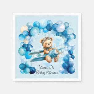 Blue Balloon Teddy Bear Vliegtuig Jongen Baby show Servet