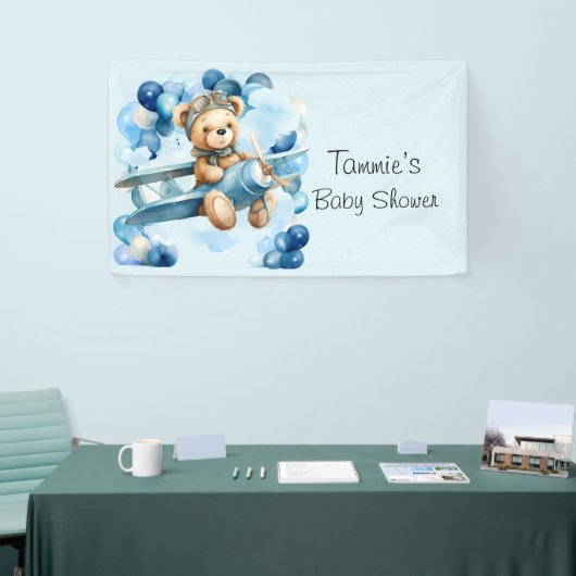 Blue Balloon Teddy Bear Vliegtuig Jongen Baby show Spandoek (Beurs)